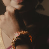 Deep Nakas With Pink And White Kundan Flower in 24kt Gold Plated Bangles