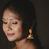 Deep Nakas Moissanite in Leaf With Peacock and White Pearls 24kt Gold Polished Jhumkas