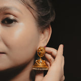 Deep Nakas Moissanite in Leaf With Peacock and White Pearls 24kt Gold Polished Jhumkas