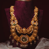 Deep Nakas Bagya Lakshmi With Green Polkis Long Necklace 24kt Gold Polish