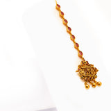 Red Kundan Maang Tikka With Gold Pearls in 24kt Antique Gold Polish