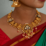 Deep Nakas Meenakari With Moissanite in Short Necklace Gold Polish