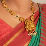 Padmavathi Necklace with Green stones in 24kt Antique Gold polish