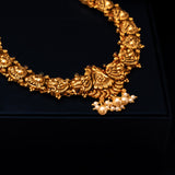 Deep Nakas Peacock With Pearls  Short Necklace 24kt Gold Polish