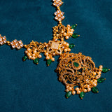 Peacock in Cz Studed With Green Kundan Short Neacklace 18kt Gold Polish