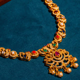 Navarathan Stones With Cz Studed Short Necklace 18kt Gold Polish