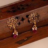 Deep Nakas Flower With Red Polkis 24kt Gold Polished Studs