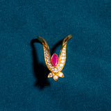 Cz Studed 3 Leafs Pink Vanki Ring 18kt Gold Polish