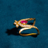 Cz Studed 3 Leafs Pink Vanki Ring 18kt Gold Polish