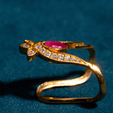 Cz Studed 3 Leafs Pink Vanki Ring 18kt Gold Polish