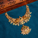 Peacock in Mossianite With Green Kundan Short Necklace 24kt Gold Polish