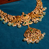 Peacock in Mossianite With Green Kundan Short Necklace 24kt Gold Polish