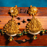 Deep Nakas Mahalkshmi With Green polkis in CZ Studed Earrings 24kt Gold Polish