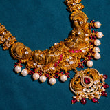 Deep Nakas Peacocok With Red Polkis in CZ Studed And Mossianite Long Necklace 24kt Gold Polish