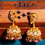 Deep Nakas Peacocok With Red Polkis in CZ Studed And Mossianite Earrings  24kt Gold Polish