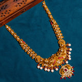 Deep Nakas Peacocok With Red Polkis in CZ Studed And Mossianite Long Necklace 24kt Gold Polish