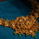 Deep Nakas Sunflower in CZ Studed with Green Polkis Short Necklace 24kt Gold Polish