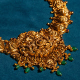 Deep Nakas Sunflower in CZ Studed with Green Polkis Short Necklace 24kt Gold Polish