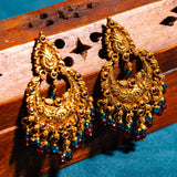 Deep Nakas Chandbali With Maroon And Blue polkis Earrings 24kt Gold Polish