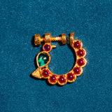 Deep Nakas Red Kundan Studed Nosepin 24kt Gold polish