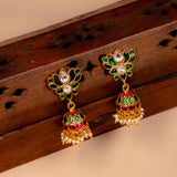 Lotus Green and Pink Kundan Juhmkas in 24kt Gold Polish