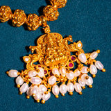 Deep Nakas Lakshmi With White Ricepearls In 24kt Gold Polish