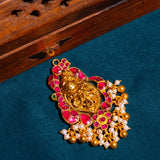 Peacock With Pink Kundan With Pearls Pendant in 24kt Gold polish