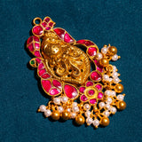 Peacock With Pink Kundan With Pearls Pendant in 24kt Gold polish