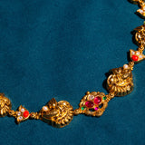 Deep Nakas Peacock With Pink Kundan Flower Short Necklace 24kt Gold Polish