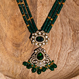 Green Gem Stone Pendant With Earrings in Mossinaite 18kt Gold Polish