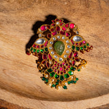 Gandaberunda With Multicolour Kundan Long Necklace 24kt Gold polished