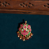 Lotus pink Kundan Pendant With Mossinaite 24kt Gold Polish