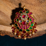 Lotus pink Kundan Pendant With Mossinaite 24kt Gold Polish