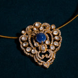 Blue Sapphire Stone in mossinatie Pendant With Earrings 18kt Gold Polish