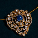 Blue Sapphire Stone in mossinatie Pendant With Earrings 18kt Gold Polish