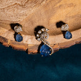 Blue Sapphire Pendant With Earrings in Mossinaite 18kt Gold Polish