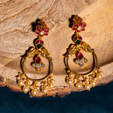 Parrot With pink kundan Chandbali Earrings 24kt Gold Polish