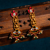 Lotus In Pink Kundan and mossinaite Chandbali Earrings 24kt Gold Polish