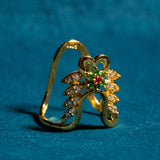 Green Flower With Leaves Cz Studed Vanki Ring 18kt Gold Polish