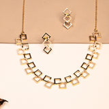 World Of Square Cz Studed Necklace With Earrings in 18kt Gold Polish